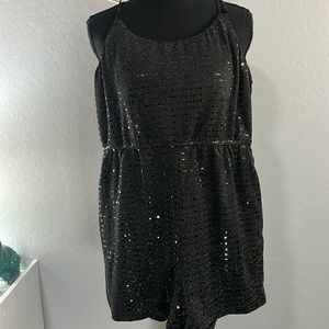 Crystal Sky Women's Black Sequined Embellished Romper, Lined, Pockets, Sz S, NWT